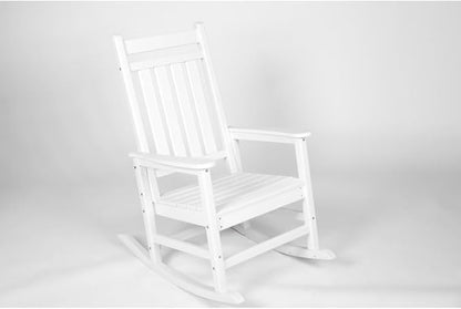 Outdoor Rocking Chair Set with Side Table, 3-Piece Rocking Chair Set with Wood-Texture,All Weather-Resistant,Black (White + Plastic-1)