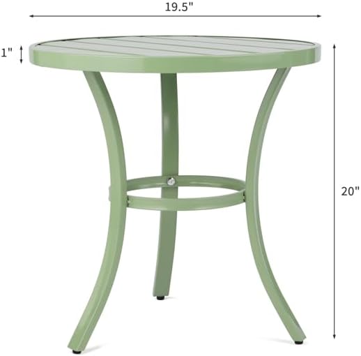 20" Side Table Outdoor Indoor, Round Metal Patio End Table, Small Weather-Resistant Accent Table with Adjustable Feet for Garden, Balcony, Living Room, Bedroom (Light Green)