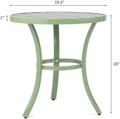 20" Side Table Outdoor Indoor, Round Metal Patio End Table, Small Weather-Resistant Accent Table with Adjustable Feet for Garden, Balcony, Living Room, Bedroom (Light Green)
