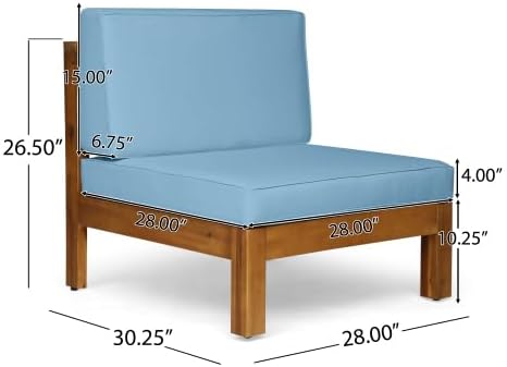 roomfitters Outdoor X-Back 3-Seater Sectional Sofa with Acacia Wood Frame and Cushions, Blue - Photo 3