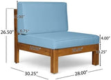 roomfitters Outdoor X-Back 3-Seater Sectional Sofa with Acacia Wood Frame and Cushions, Blue - Photo 3