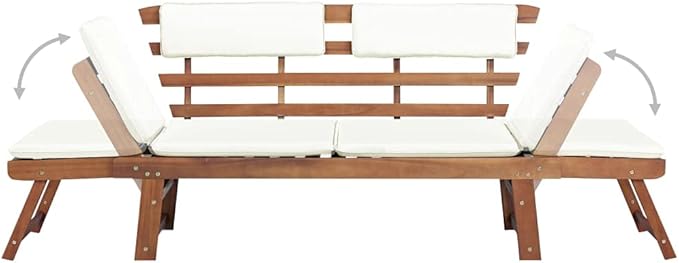 Patio Bench with Cushions 2-in-1 74.8” Solid Acacia Wood，Garden Benches,Park Benches,Outdoor Benches,Outdoor Furniture for Park Patio Deck Deck Lawn