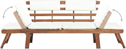 Patio Bench with Cushions 2-in-1 74.8” Solid Acacia Wood，Garden Benches,Park Benches,Outdoor Benches,Outdoor Furniture for Park Patio Deck Deck Lawn