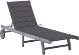 Grey Acacia-Wood Sunlounger 78.7 x 23.6 x 43.3 in, 4-Position Adjustable Reclining Backrest - Photo 1