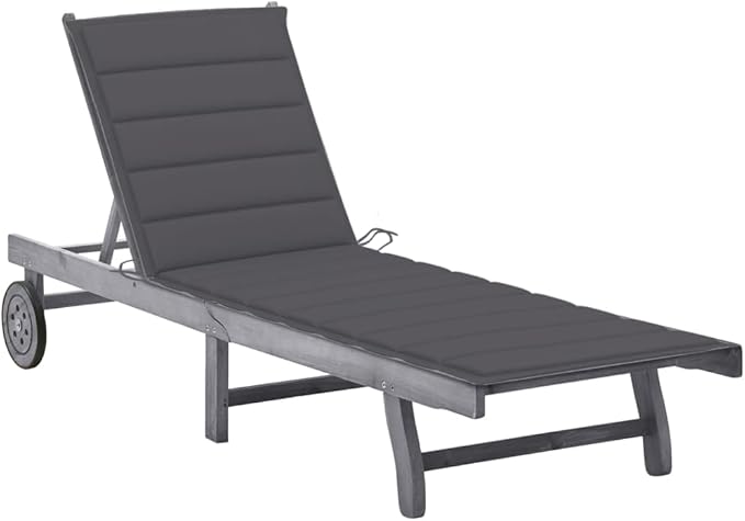 Outdoor Chaise Lounge Grey 78.7 in Solid Acacia Wood Adjustable Backrest Wheeled Patio Recliner for Garden Poolside - Photo 1