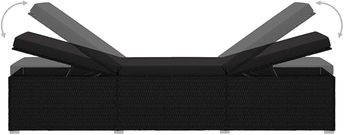 Sun Lounger with Cushion and Tea Table Poly Rattan Black Patio Chaise Lounge Outdoor Lounger for Pool Poolside - Photo 7