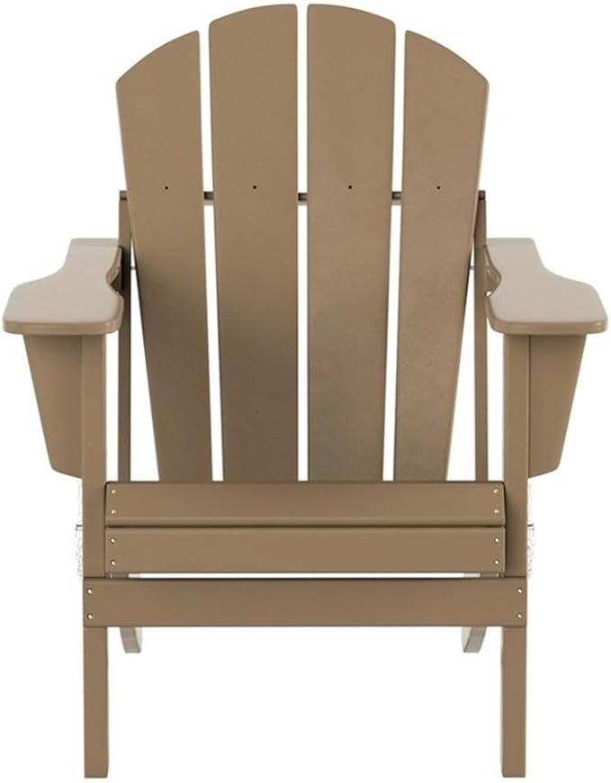 Costaelm Outdoor Folding Chair, Outdoor Seating Folding Firepit Chairs, All Weather Poly Adirondack Chair for Deck Backyard Garden Lawn Pool Patio, Weathered Wood
