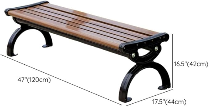 LITFAD Outdoor Bench Modern Park Bench with Corrosion Resistant Metal Frame, Dark Brown Wooden Seating Without Backrest, Garden Bench for Patio, Lawn, Yard, Porch - Type G, 47" L x 17" W x 17" H