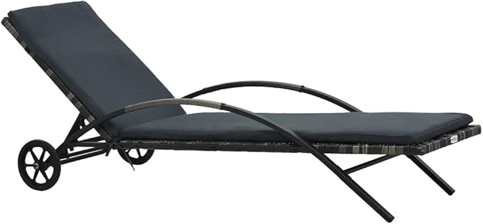 Sun Lounger with Cushion & Wheels Poly Rattan Anthracite, Outdoor Chaise Lounge Chair for Beach, Sunbathing, Patio, Pool - Photo 1