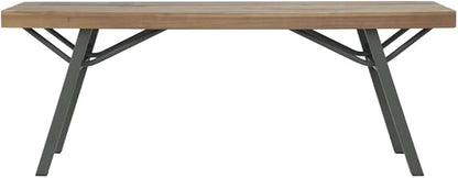 Garden Bench 47.2 in Wide Solid Acacia Wood and Steel Frame Brown Gray Outdoor Seating for Patio Terrace Rustic Charm Durable Construction