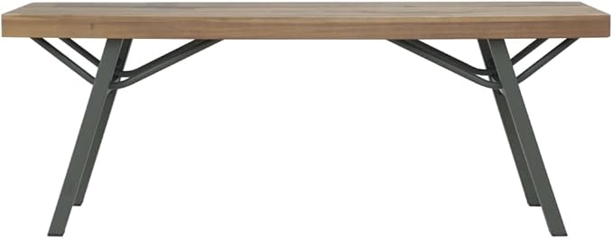 Outdoor Patio Bench 47.2 Inch Solid Acacia Wood Garden Furniture with Steel Frame. Weather Resistant Seating for Backyard Deck Poolside. Easy Assembly Durable Wooden Bench