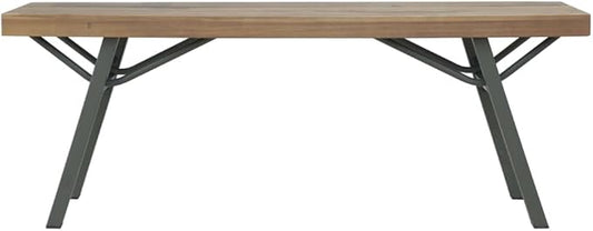 Garden Bench Brown and Gray Solid Acacia Wood and Steel 47.2 in Wide Outdoor Seating for Patio, Rustic Durable Furniture with Weather-Resistant Frame and Comfortable Design