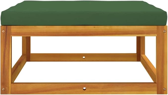 Garden Lounge Set, Green & Brown Solid Acacia Wood Outdoor Sectional Sofa Units with Removable Cushions, Patio Balcony Backyard Seating