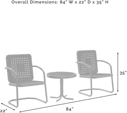 Pemberly Row 3 Piece Metal Outdoor Chair Set, Steel Construction, White Gloss Finish, Retro Patio Furniture with Basket Weave Design, Weatherproof for Small Spaces, Porch, Balcony or Patio Use