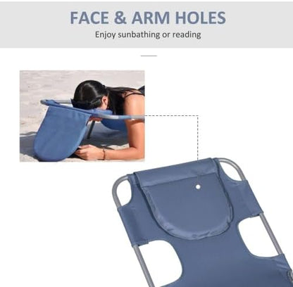 3-in-1 Heavy Duty Tanning Chair with Face Hole Adjustable 5-Position Folding Chaise Lounge Chairs Portable Lay Flat Beach Lounge Chair for Outdoor Sunbathing Patio Pool Lawn Camping Deck (Gray 2)