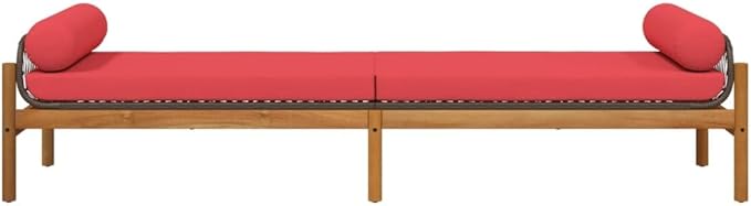 Brown and Red PE Rattan Patio Bench with Removable Cushion Covers, 2-Piece Outdoor Furniture Set for Garden Balcony Patio, Modern Acacia Wood Frame, Weather-Resistant Durable