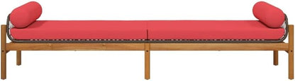 Brown and Red PE Rattan Patio Bench with Removable Cushion Covers, Modern Outdoor Furniture for Garden Balcony, Acacia Wood Frame and Steel Construction, Easy Assembly,