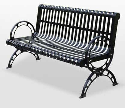 Sturdy Cast Iron Outdoor Metal Garden Bench with Armrests & Backrest, All-Weather Slatted Seat for Patio, Yard, Lawn & Entryway - Durable & Stylish Seating Solution