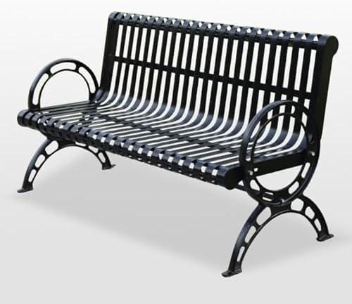 Sturdy Outdoor Metal Garden Bench, Cast Iron with Armrests & Backrest, All-Weather Slatted Seat for Patio, Yard, Entryway, Durable & Elegant Design