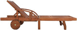 Brown Acacia Wood Adjustable Sun Lounger 78.7 cm Seat Depth 5-Position Reclining Beach Lounge Chair with Wheels Folding - Photo 5