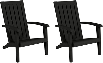 Black Adirondack Chairs 2-Pack, 33.5"x24.8"x36.6", Weather-Resistant Polypropylene, Wood-Look, Wide Armrests, Garden/Balcony/Deck