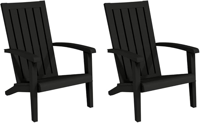 Set of 2 Adirondack Chairs Outdoor Patio Furniture Weather Resistant Polypropylene Garden Seat Heavy Duty 330 lbs Capacity Black