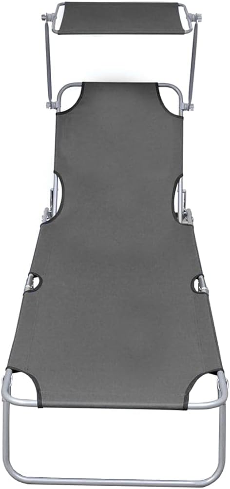 Gray Folding Sunlounger, 74.2" Aluminum Chaise w/Adjustable Backrest, UV Resilient Poolside Recliner, 22.6" Wide Lightweight Reclining Outdoor Chair for Patio, Garden, Beach Use