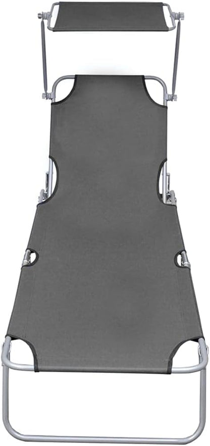 Gray Folding Sunlounger, 74.2" Aluminum Chaise w/Adjustable Backrest, UV Resilient Poolside Recliner, 22.6" Wide Lightweight Reclining Outdoor Chair for Patio, Garden, Beach Use