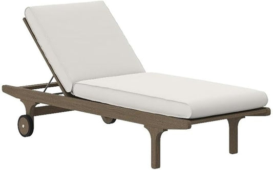Modway Saratoga Teak Outdoor Chaise Lounge Chair in Weathered Gray White – Adjustable Wood Pool Lounge Chair with Wheels and Cushions