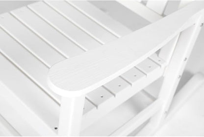 Outdoor Rocking Chair Set with Side Table, 3-Piece Rocking Chair Set with Wood-Texture,All Weather-Resistant,Black (White + Plastic)