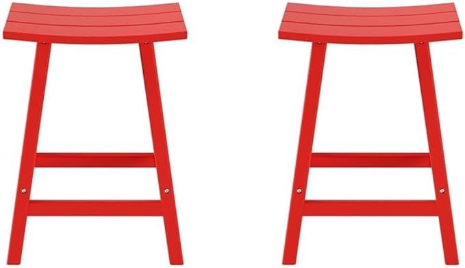 Costaelm All-Weather Bar Stools Set of 2, 24" Height Outdoor Bar Stools, Adirondack Poly Patio Bar Stool for Patio, Deck, Kitchen Counter and Garden, Red