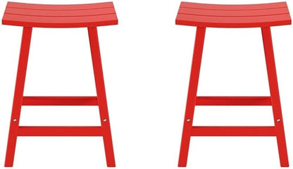Costaelm All-Weather Bar Stools Set of 2, 24" Height Outdoor Bar Stools, Adirondack Poly Patio Bar Stool for Patio, Deck, Kitchen Counter and Garden, Red