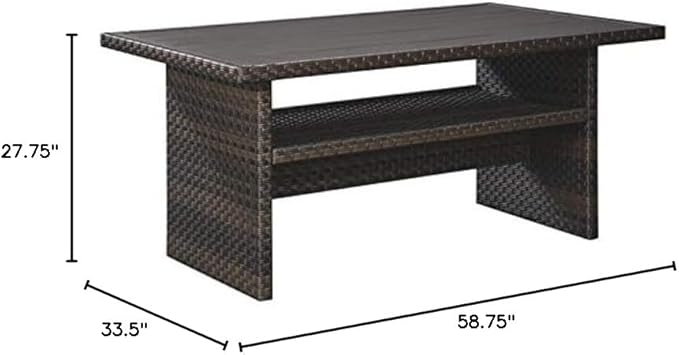 BOWERY HILL Patio Dining Table, Dark Brown and Beige Finish, Resin Wicker and Rust-Free Aluminum Frame, 58.75 x 33.50 x 27.75 in, Water-Resistant Aluminum Top, Versatile Outdoor Table for Dining and