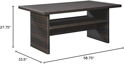 BOWERY HILL Patio Dining Table, Dark Brown and Beige Finish, Resin Wicker and Rust-Free Aluminum Frame, 58.75 x 33.50 x 27.75 in, Water-Resistant Aluminum Top, Versatile Outdoor Table for Dining and
