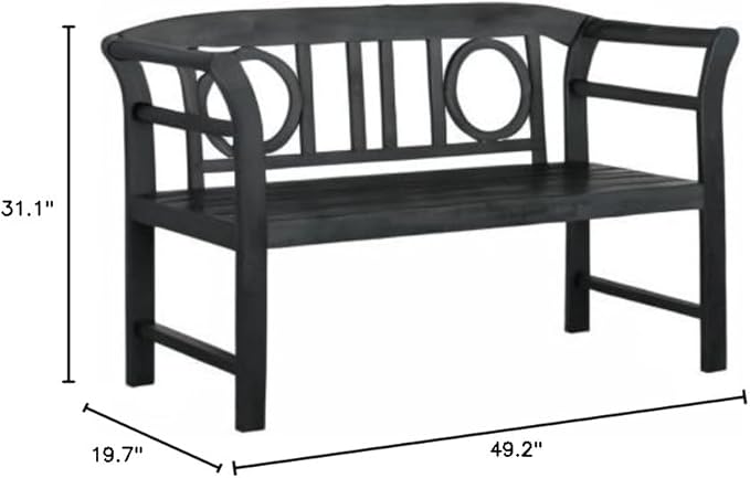 Safavieh PAT6743K Outdoor Collection Moorpark Grey 2 Seat Bench, Dark Slate Gray