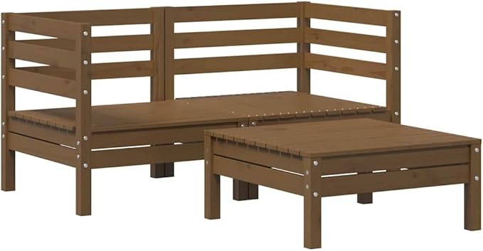 3-Piece Patio Lounge Set Solid Pine Wood Outdoor Furniture Honey Brown with Table for Garden Balcony Backyard Porch Small Space