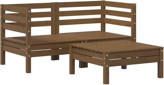 3-Piece Patio Lounge Set Solid Pine Wood Outdoor Furniture Honey Brown with Table for Garden Balcony Backyard Porch Small Space