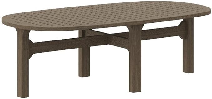 Modway Saratoga Teak Outdoor Oval Coffee Table in Weathered Gray – Low Wood Patio Coffee Table with Slatted Top and - Photo 1