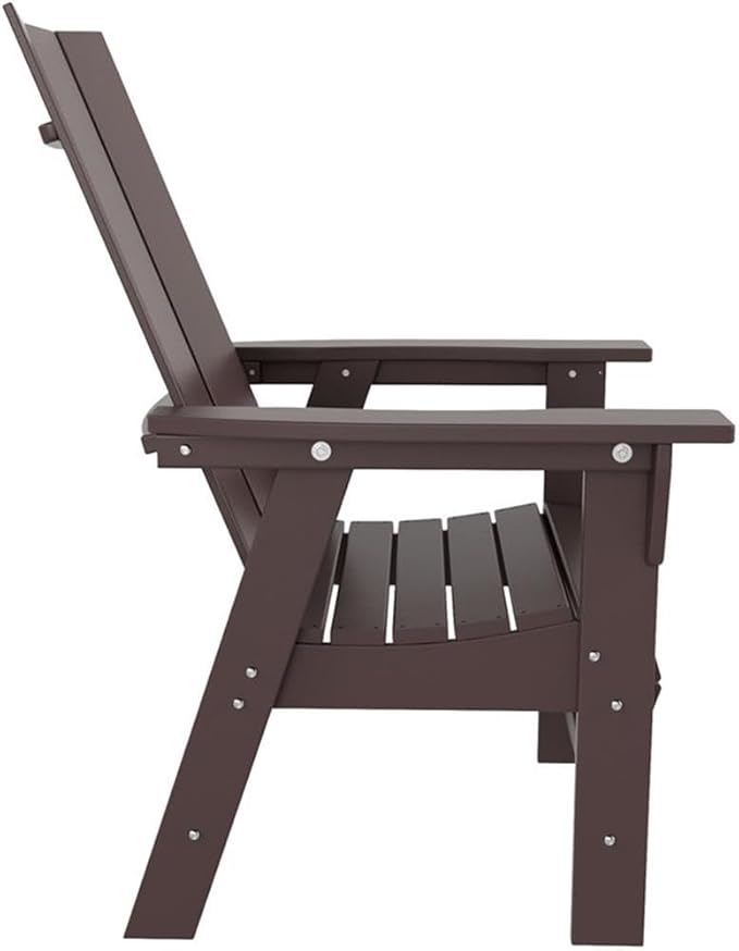 Costaelm Outdoor Adirondack Chair, HDPE Patio Balcony Chairs, Portside Seashell Nautical Curveback Adirondack Chair and Fire Pit Chairs, Dark Brown