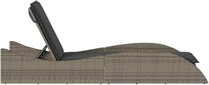 Grey PE Rattan Outdoor Chaise Lounge for Balcony Garden, 80.7 x 23.6 x 28.7 in Adjustable Backrest Sun Lounger with Removable Cushion, Modern Patio Poolside Recliner for Adults