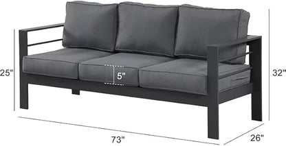 Kiss the Water Outdoor Couch Aluminum Patio Furniture Sofa, 3 Seat All-Weather Metal Patio Couch with 5" Thick and Soft Cushion and Wide Arm, Outdoor Sofa for Balcony, Porch