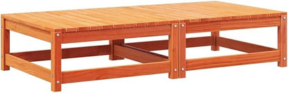Rustic Outdoor Garden Footstool Set with Wax Brown Finish and Cream Cushions, Solid Pine Wood Construction, Removable Weatherproof Cushions for Patio, Balcony, Terrace,