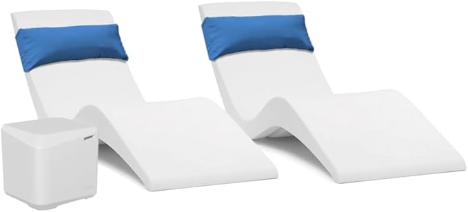 Classic White-Blue - in-Pool Chaise Set – Includes Two Chaises, Two Headrest Pillows - Photo 3