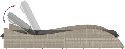 Patio Sun Lounger Light Gray, Outdoor Chaise Lounge with Adjustable Backrest and Removable Cushion, Water-Resistant Poly Rattan Poolside Garden Furniture for Relaxing, Sunbathing, and Reading