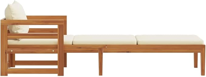 Solid Acacia Wood Patio Sun Lounger with Cushion - Durable Outdoor Sunbed for Garden, Stable Hardwood Furniture for Relaxation and Leisure Time