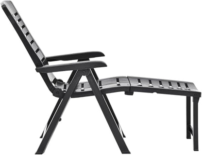 Outdoor Chaise Lounge Anthracite 42.5"x23.2" Foldable Adjustable Plastic Sun Lounger for Poolside Patio Garden Balcony Deck