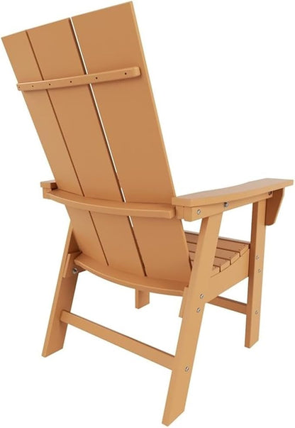 Costaelm Patio hdpe Adirondack Chair, Outdoor Balcony Pool Chair, Modern Front Porch Fire Pit Backyard Chair, Garden Resin Lounge Chair for Outside, Teak