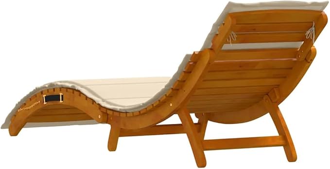 2-Pack Acacia Wood Sun Lounger Set Beige 21.65"x72.44"x25.20" Adjustable Chaise Cushion Solid Frame Modern Patio Lounge - Photo 7