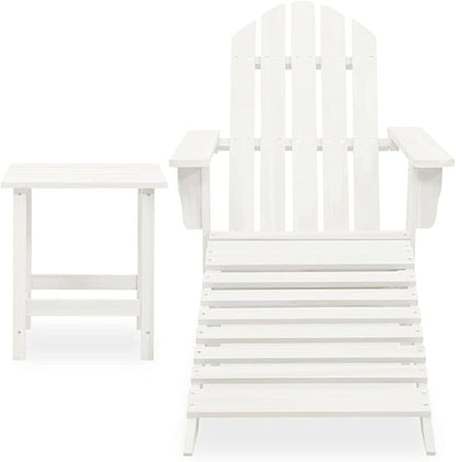 White Solid Fir Wood Adirondack Chair with Ottoman and Table Patio Furniture Set for Outdoor Garden Balcony Porch Modern Durable Seating