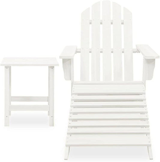 White Solid Fir Wood Adirondack Chair with Ottoman and Table Patio Furniture Set for Outdoor Garden Balcony Porch Modern Durable Seating